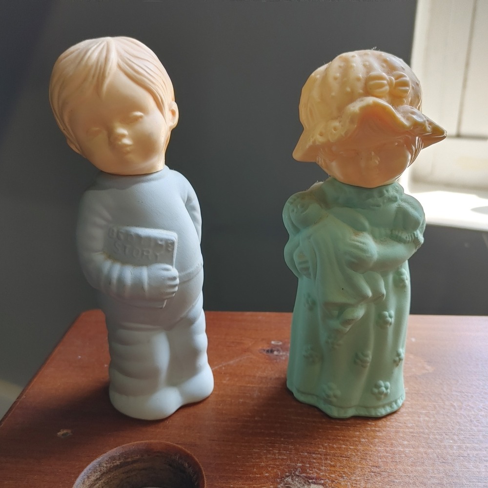 Vintage Avon Bedtime Story Boy and Little Dream Girl Cologne Bottles Set of 2